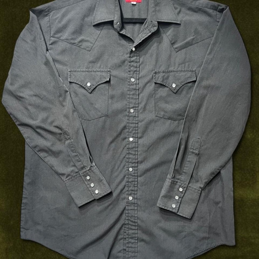 Vintage Plains Western Wear Black Pearl Snap Shirt L Fits XL